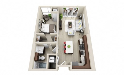 Floor plan for 1 bed, 1 bath, 628 sqft
